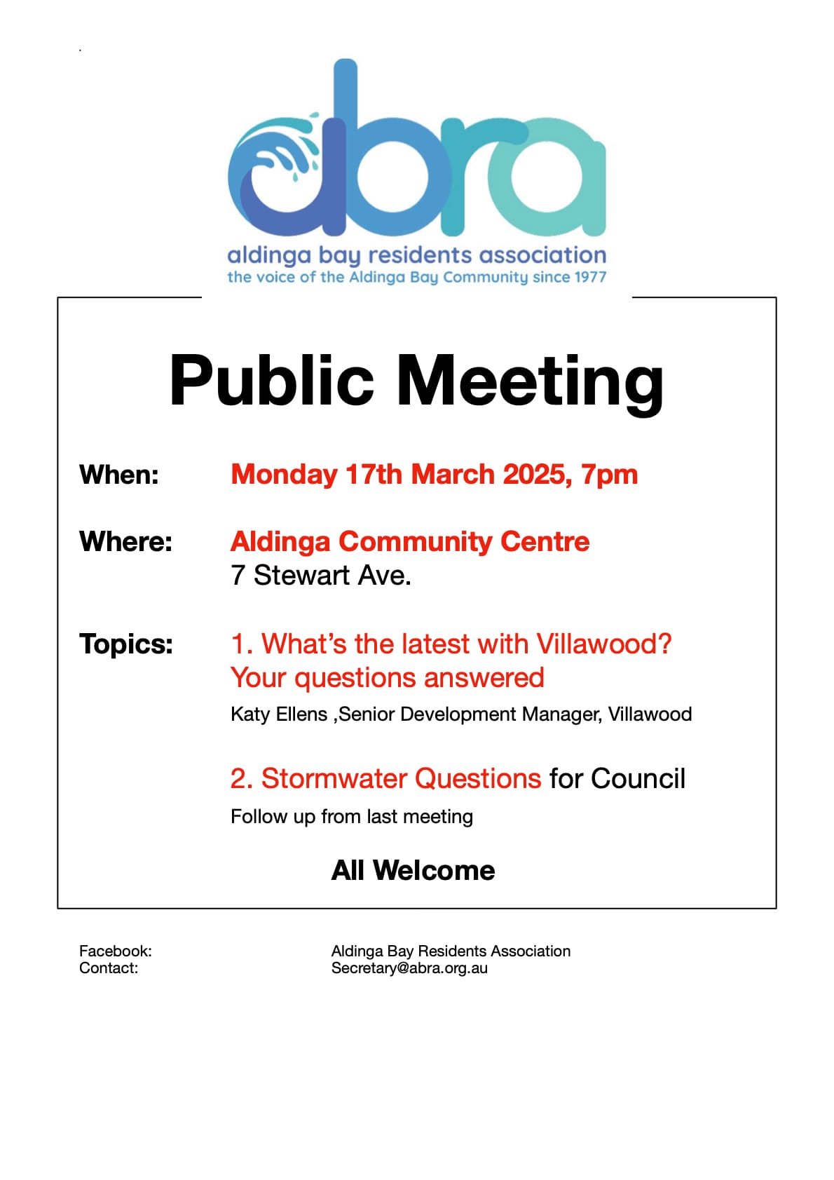 Public Meeting Monday 17th March