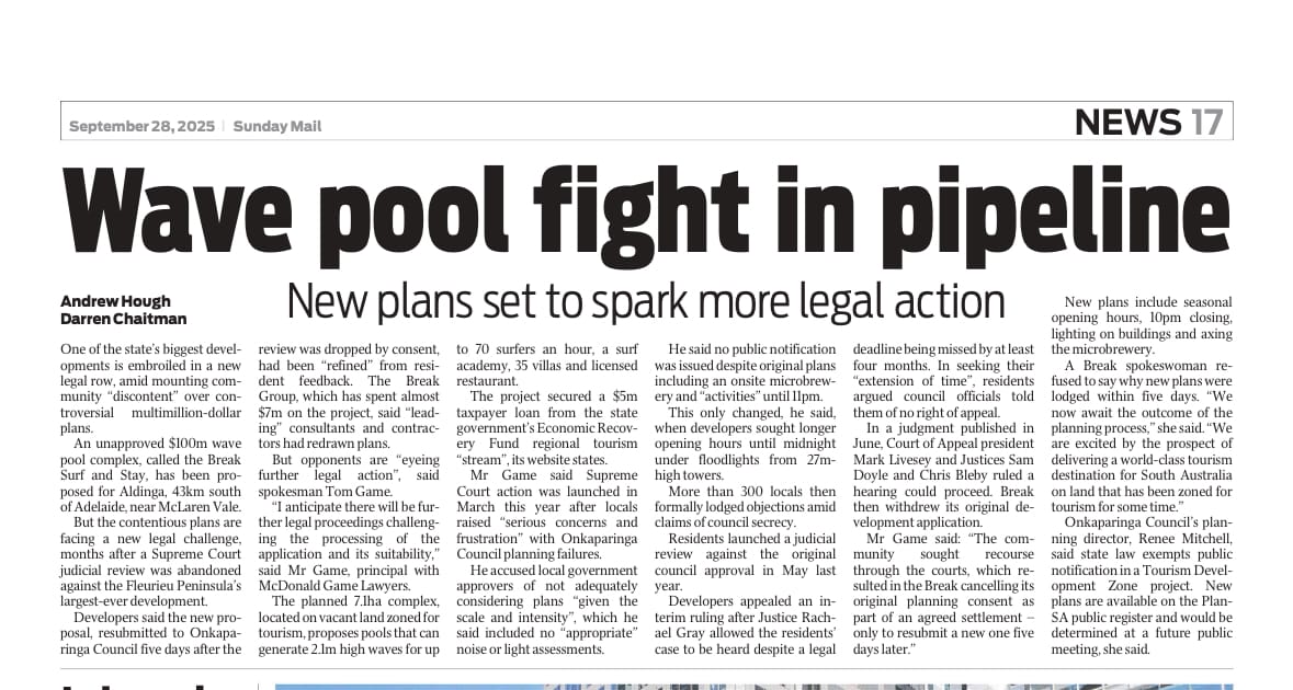 WAVE POOL, SELLICKS BEACH YOURSAY, AQUATIC CAMPAIGN & OTHER NEWS